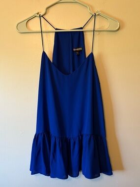 Express Cobalt Blue Ruffle-Hem Spaghetti Strap Cami, Size Medium Women’s